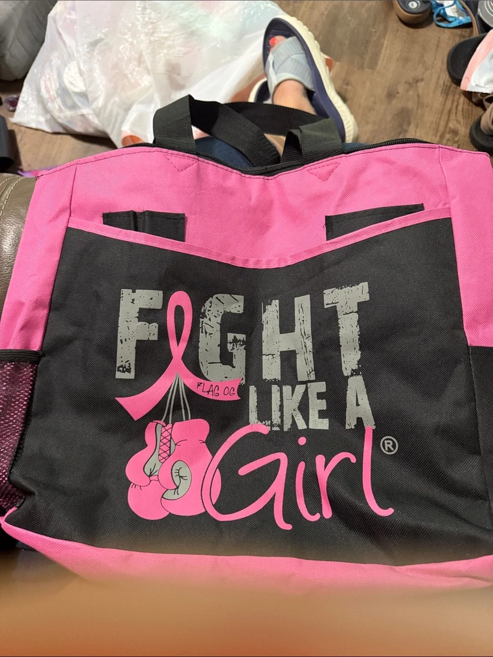 Fight Like a Girl Pink & Black Tote Bag